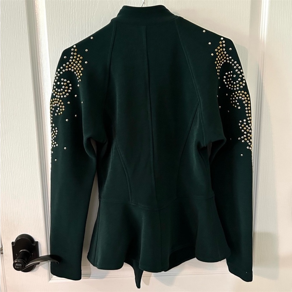 Vintage Green Lilly Rubin Embellished Beaded Gold Button Blazer Jacket Sz S - Picture 3 of 5